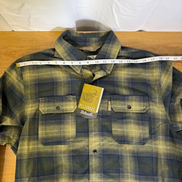 Biltwell Flannel Button Down Western Green & Navy Long Sleeve Mens Shirt Medium - Picture 12 of 16